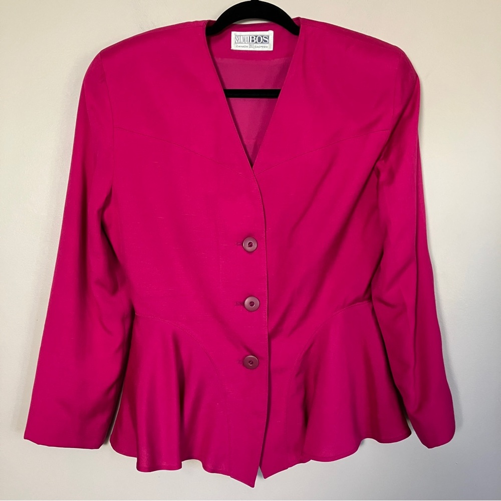 Vintage 80s blazer & Pencil Skirt set Selma Bos Canada pink peplum retro - Picture 2 of 15